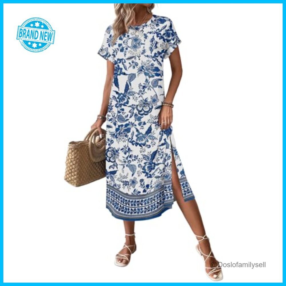 Casual Maxi Dress Short Sleeve T-Shirt Style with Pockets Travel Outfit - Picture 4 of 7